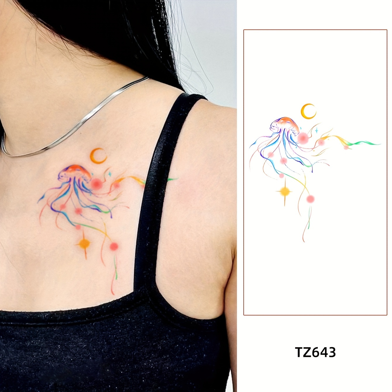 Wasserdicht \u0026 Schweißresistent Quallen Mondlicht Bunte Temporäre  Tattoo-Aufkleber - Langanhaltendes Make-up, Einladung zum Mond, image size:1340x1340