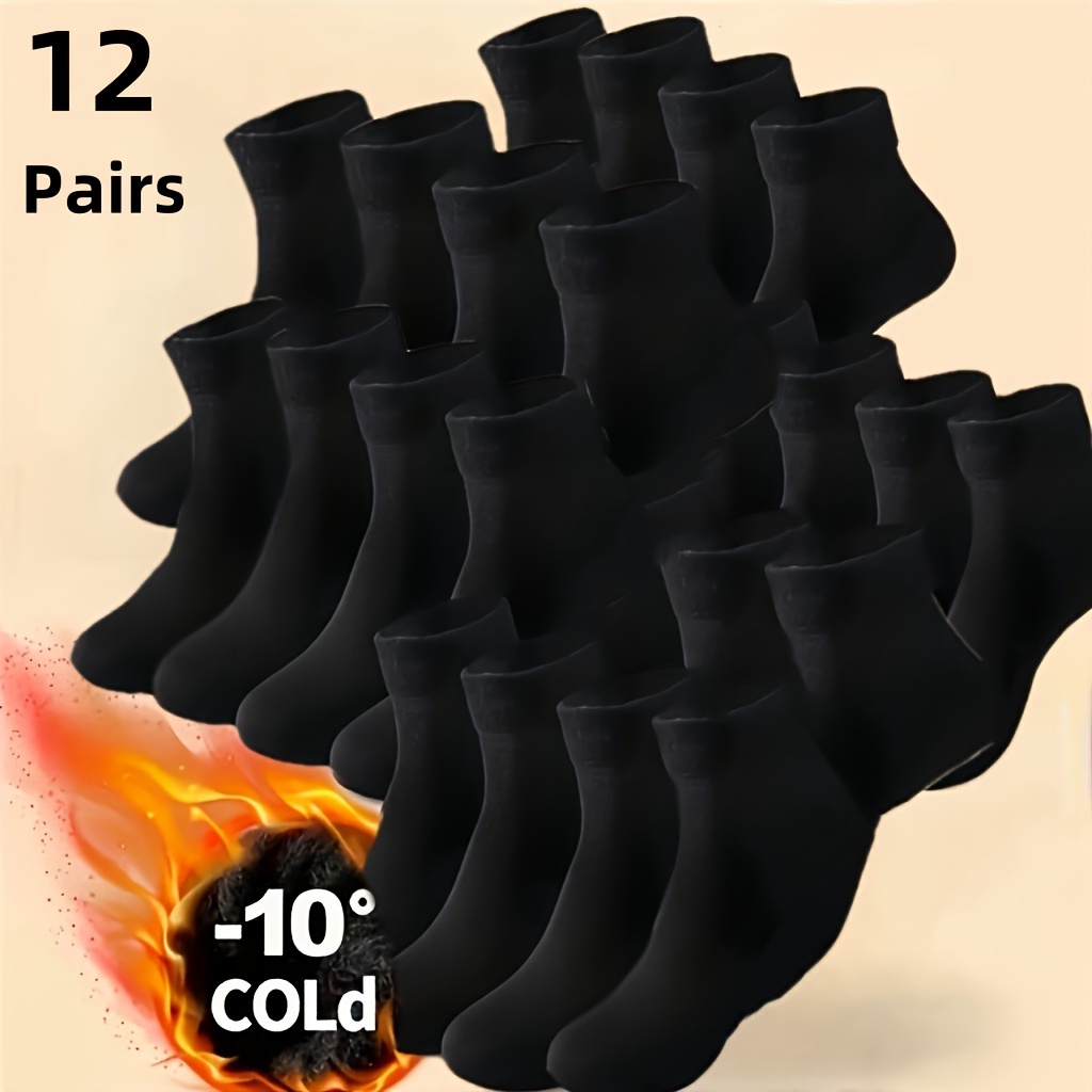 

Buy More Save More! Warm Socks - 12/6/8/3pcs, Solid Color, Thermal & Odor-resistant Polyester , Machine Washable