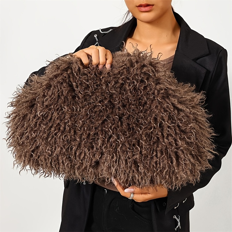 TEMU Pochette con clip in peluche soffice Y2K, borsa a nappa squisita e per , borsa a forma di dumpling di grande capacit�, borsa a nuvola trendy da