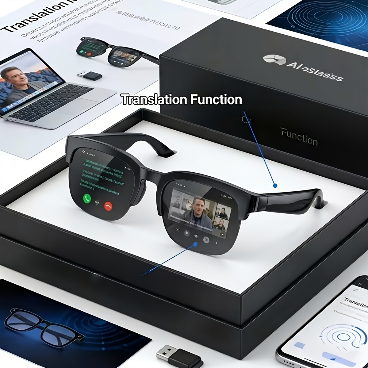 2026 new model ai smart glasses multi functional   technology conference   real time translator chat assistant and listening to music and making calls