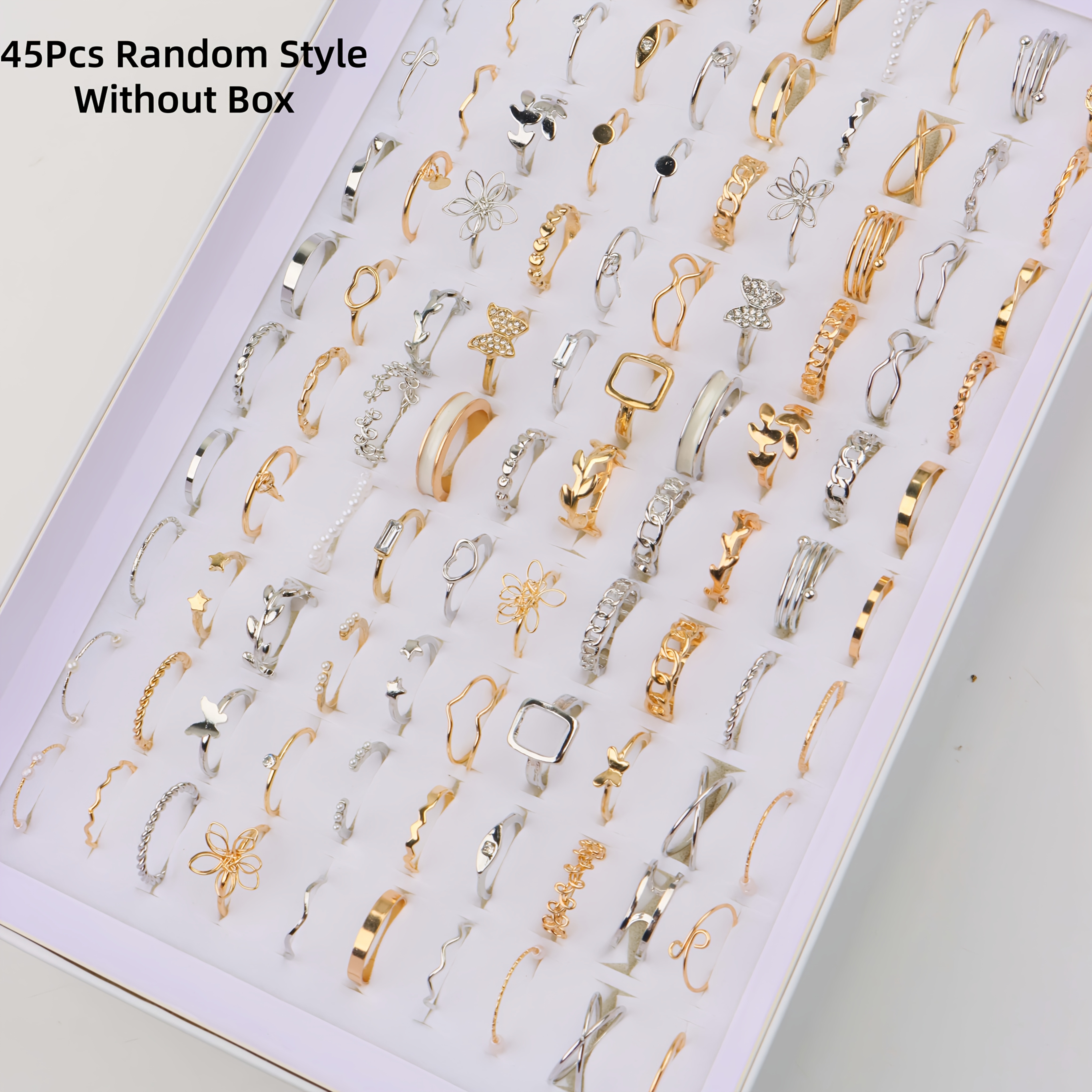 TEMU 45pcs Women's Stackable Rings, Mixed Flower Chain Geometric Adjustable Rings, Fashion Daily Stacking Jewelry Gifts Random Style Without Box