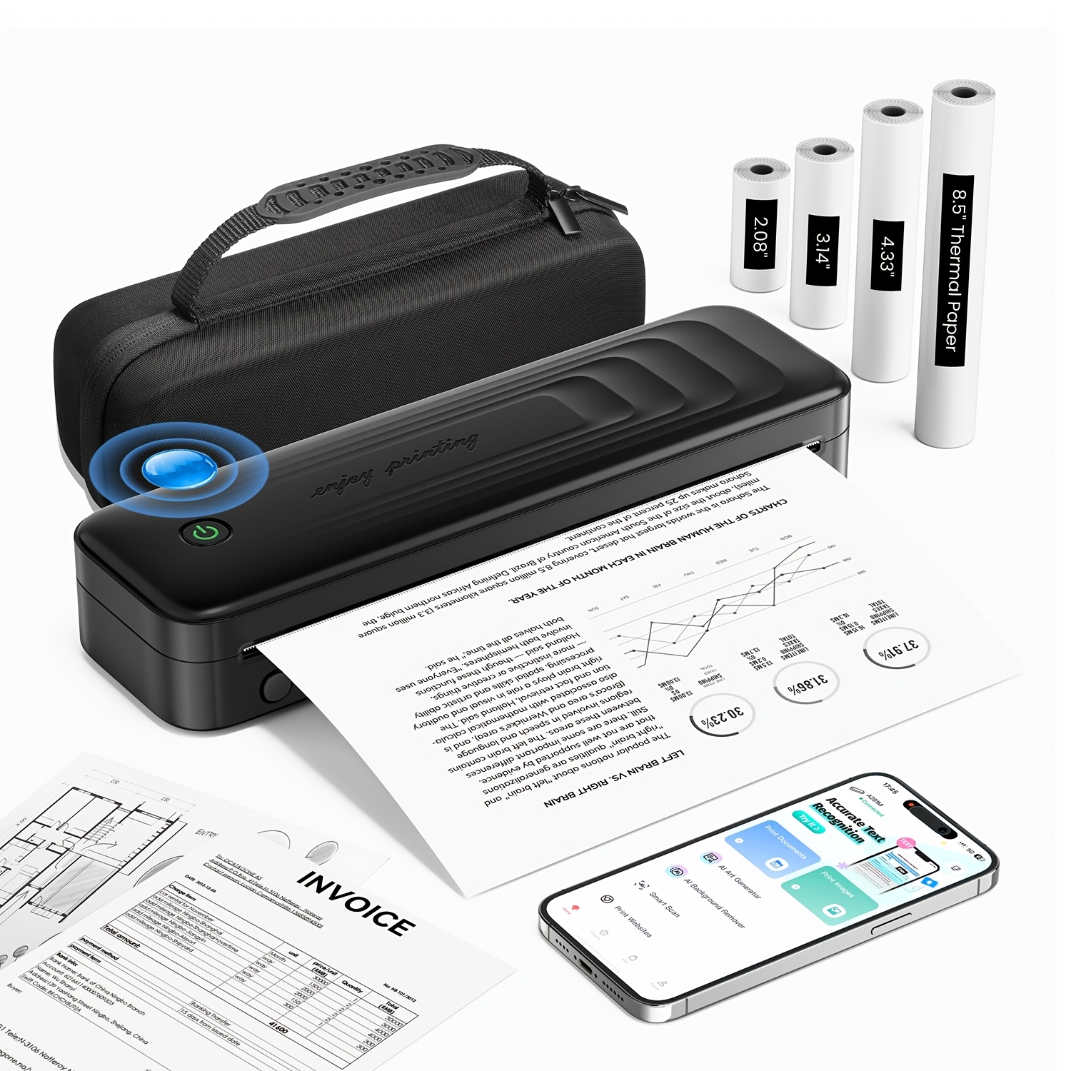 TEMU Stampante Termica Portatile Senza ITARI A281m, Nuovo Aggiornamento 300 Dpi, Supporta Formato 8,5" X 11" e A4, Stampante Mobile per Viaggi,