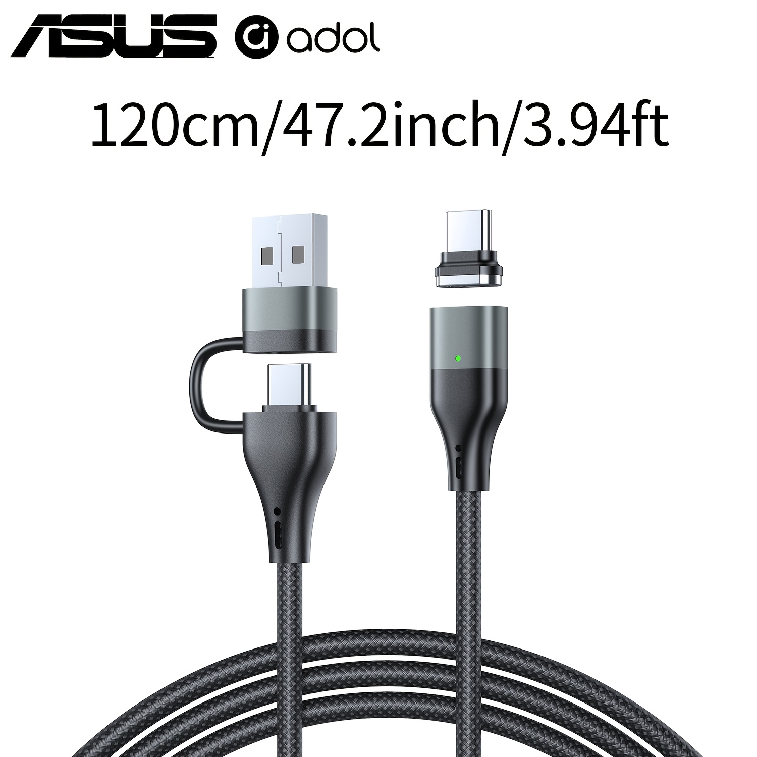TEMU Câble de charge magnétique ASUS Adol 240W USB-C vers USB-C - Câble de charge rapide PD magnétique pour iPhone 18/17 Pro Max et Galaxy avec