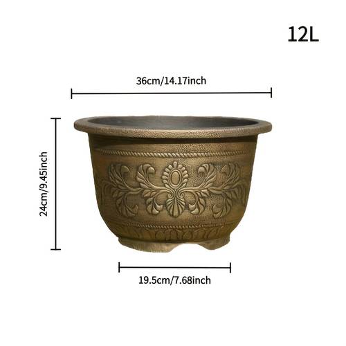 1pc extra large 4 5 liter 7 5 liter 12 liter 18 liter thickened durable european style bronze embossed flower pot courtyard large size non water lily pot tank outdoor fish farming lotus pot water tank thickened resin