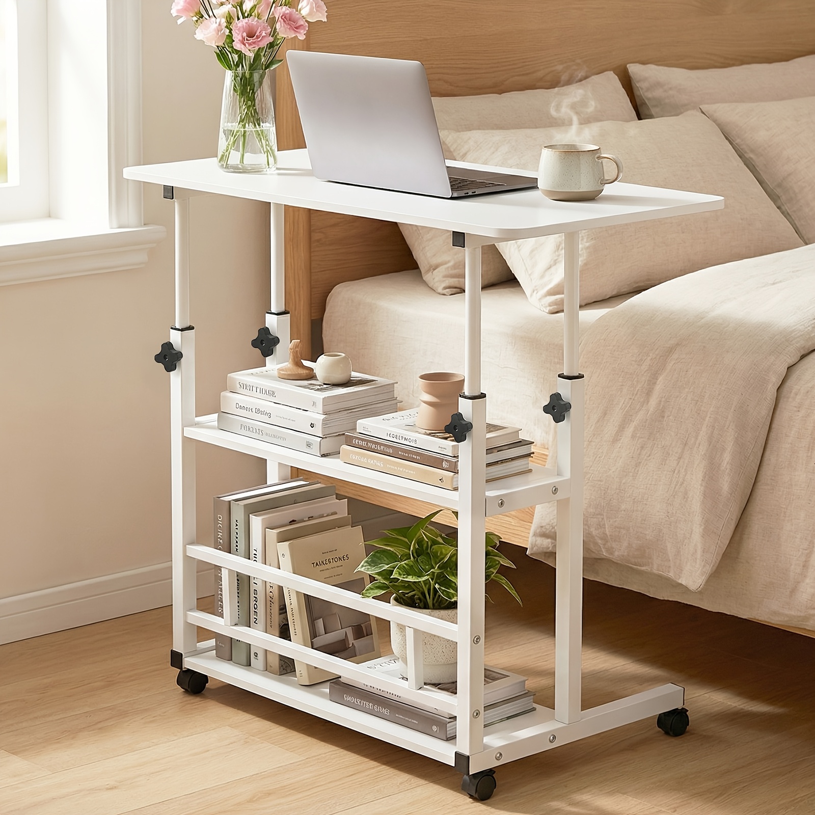 Adjustable Height Standing Desk, With Universal Wheels, Double-layer Storage, Stable And Comfortable, 40*80cm Study Table, Sturdy And Durable, Easy To Assemble, Suitable For Home Office
