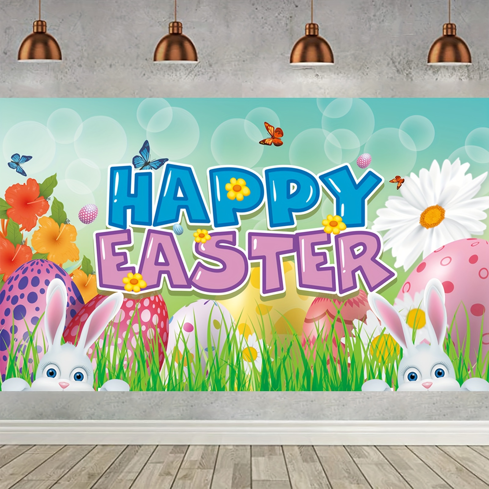 1pc 5 3ft spring easter garden photography backdrop rabbit bunny colorful eggs grass butterfly background party decoration kids children props photo booth party decor hanging home decor wall decor atmosphere decor holiday decor