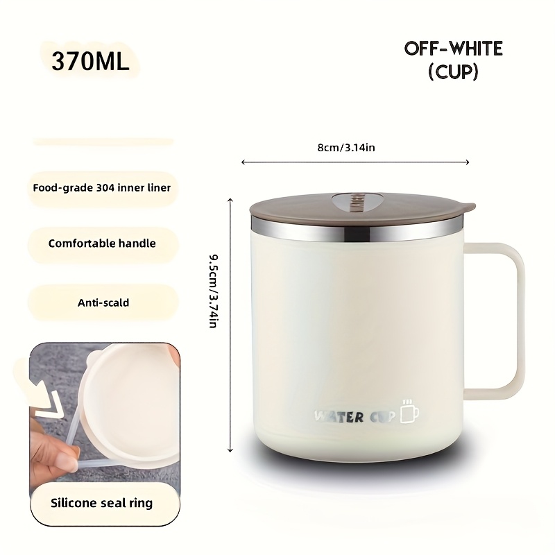 TEMU 1 taza de acero inoxidable 304 de grado alimenticio de 370 ml con asa, y sello, antiderrames, resistente al , taza de café con cubierta