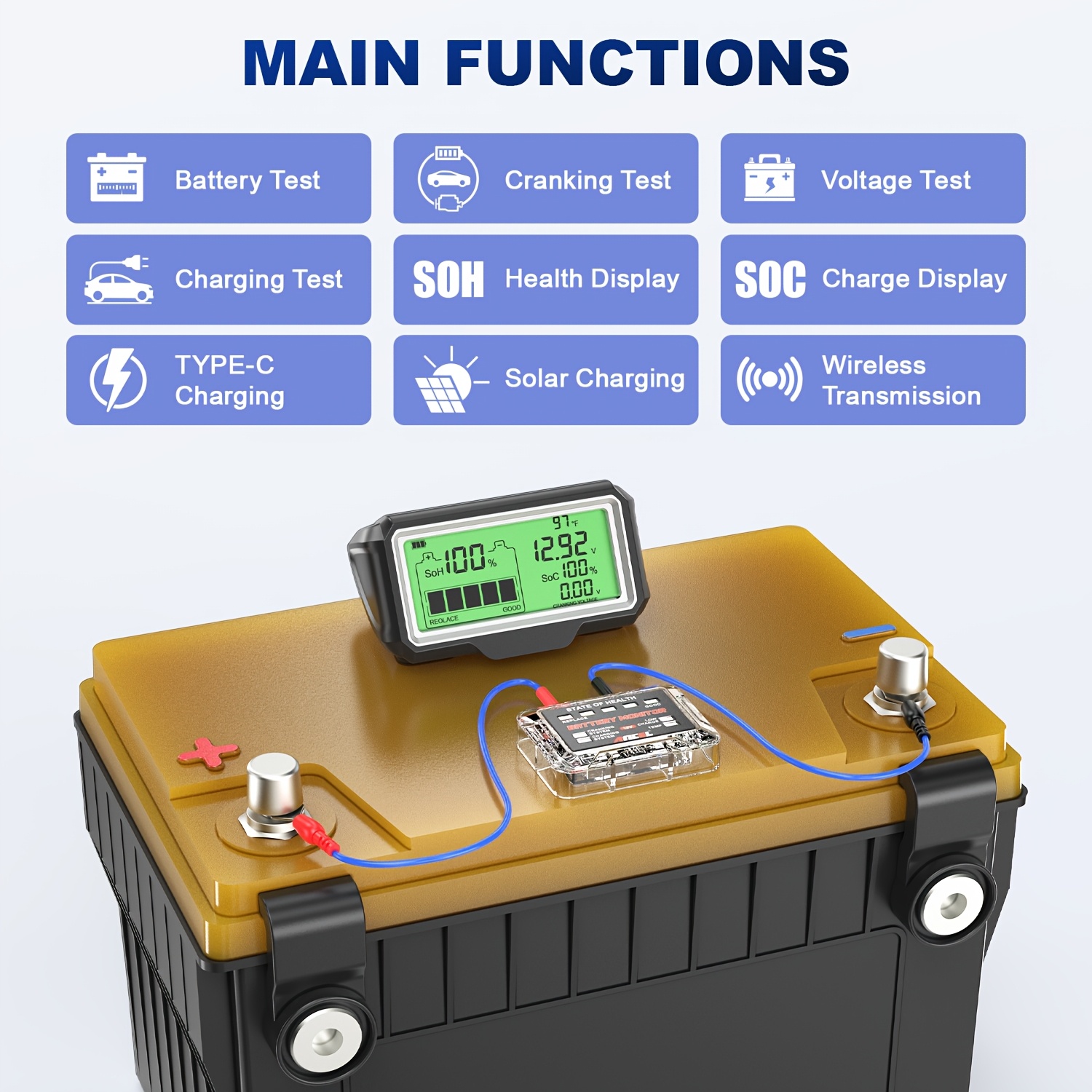 12V 24V Automotive Battery Monitor Mini Battery Charging Cranking Tester KONNWEI Bluetooth BK300 Car Battery Monitoring Device