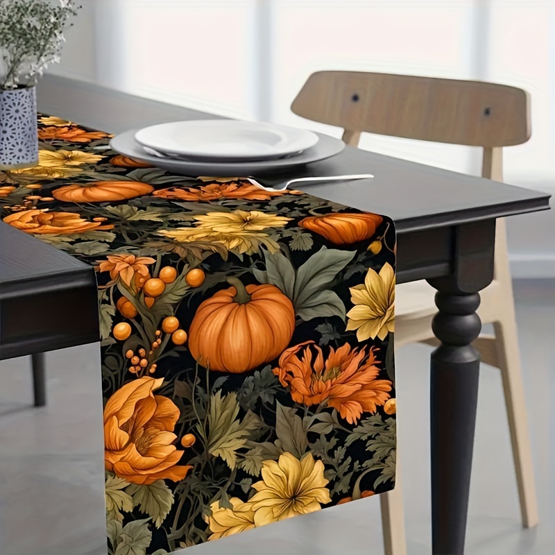 

Autumn Harvest Pumpkin Print Polyester Table Runner - Woven Rectangular Table Topper For Home & Kitchen Decor, Outdoor Picnic Accessories, Restaurant & Party Supplies (1-pack)