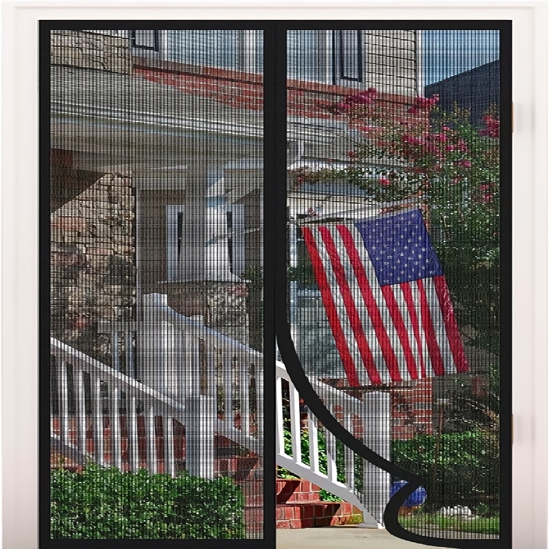 TEMU Heavy Duty Magnetic Screen Door Suitable For French Doors - Magnetic Curtain With Mesh Panels, Black Frame & Magnetic Panels, Installation For