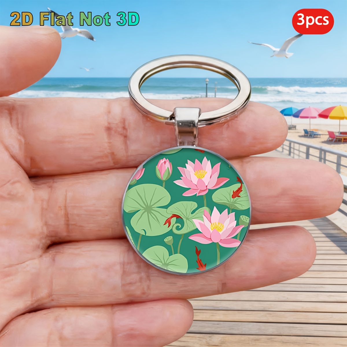 3pcs Koi in Lotus Pond Keychain Set