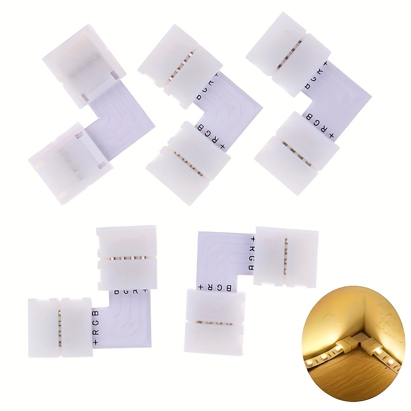 Image of 2/5pcs L Shape 4-pin Led Connectors 10mm Wide Right Angle Corner Connectors Solderless Adapter Connector Terminal For 3528/5050 Smd Rgb