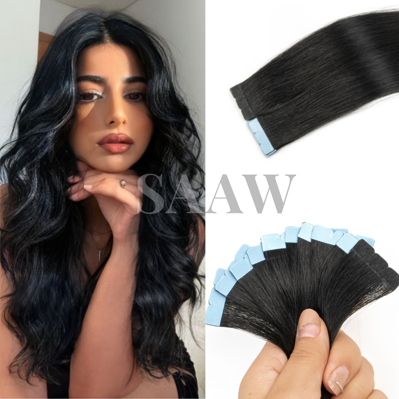 For Women Human Hair Mini Tape In Hair Extensions Human Hair Skin Weft Machine Natural Tape In Extensions 10pcs Tape On Hair 30. 48-50. 8 Cm