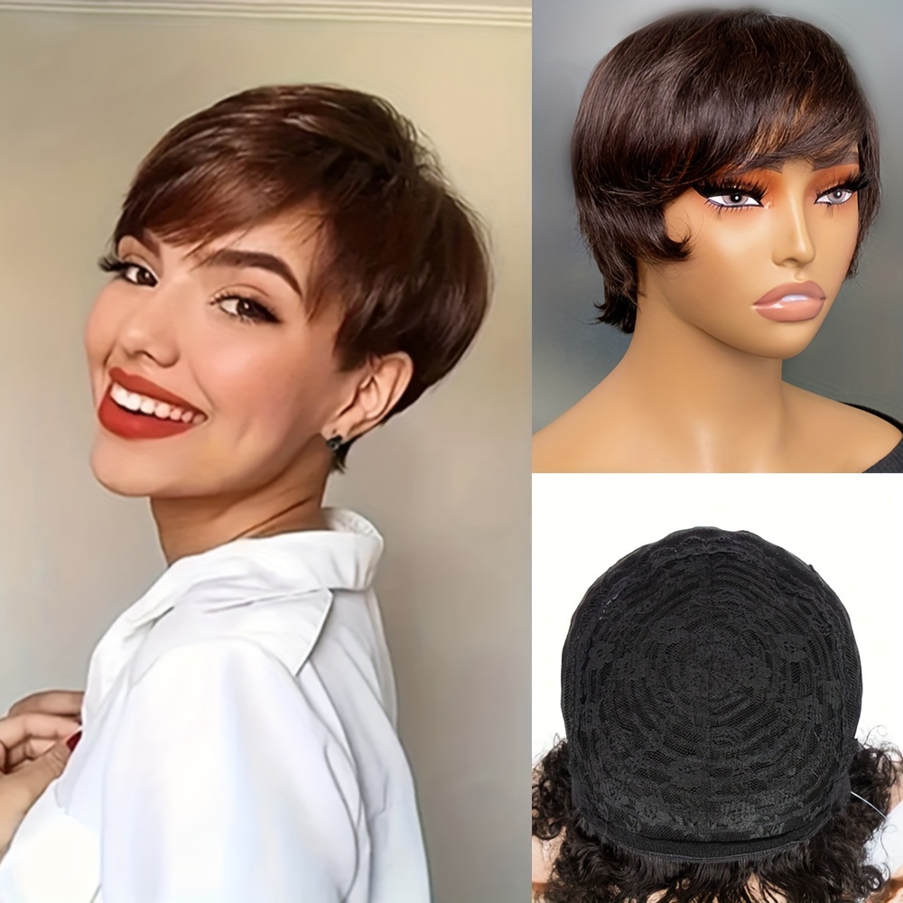 Full Machine Made Wigs Short Pixie Cut Wigs Colored Straight Temu