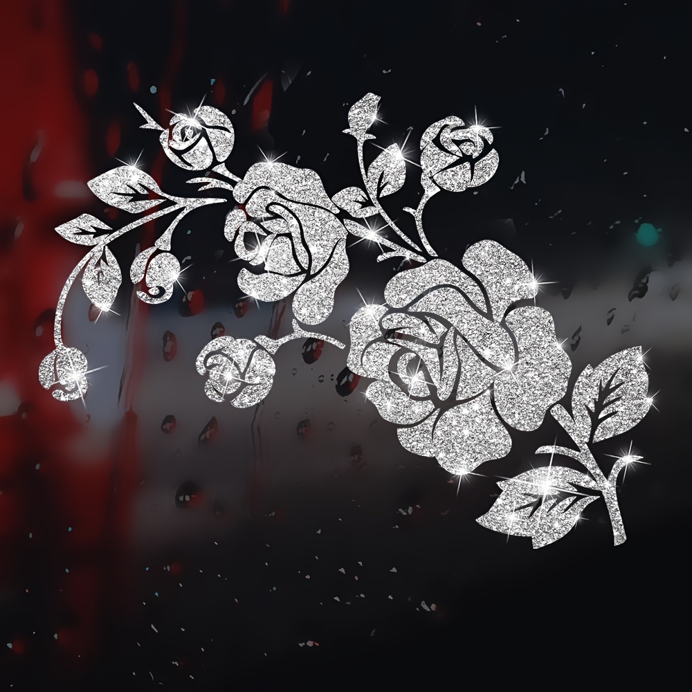 Glitter Rose Floral Wall Stickers - Sparkling Wall Decals Suitable For Living Room, Bedroom Walls, Laptop, Window, Fridge, Mirror Decor, Elegant Wall Ornaments With Shiny Texture