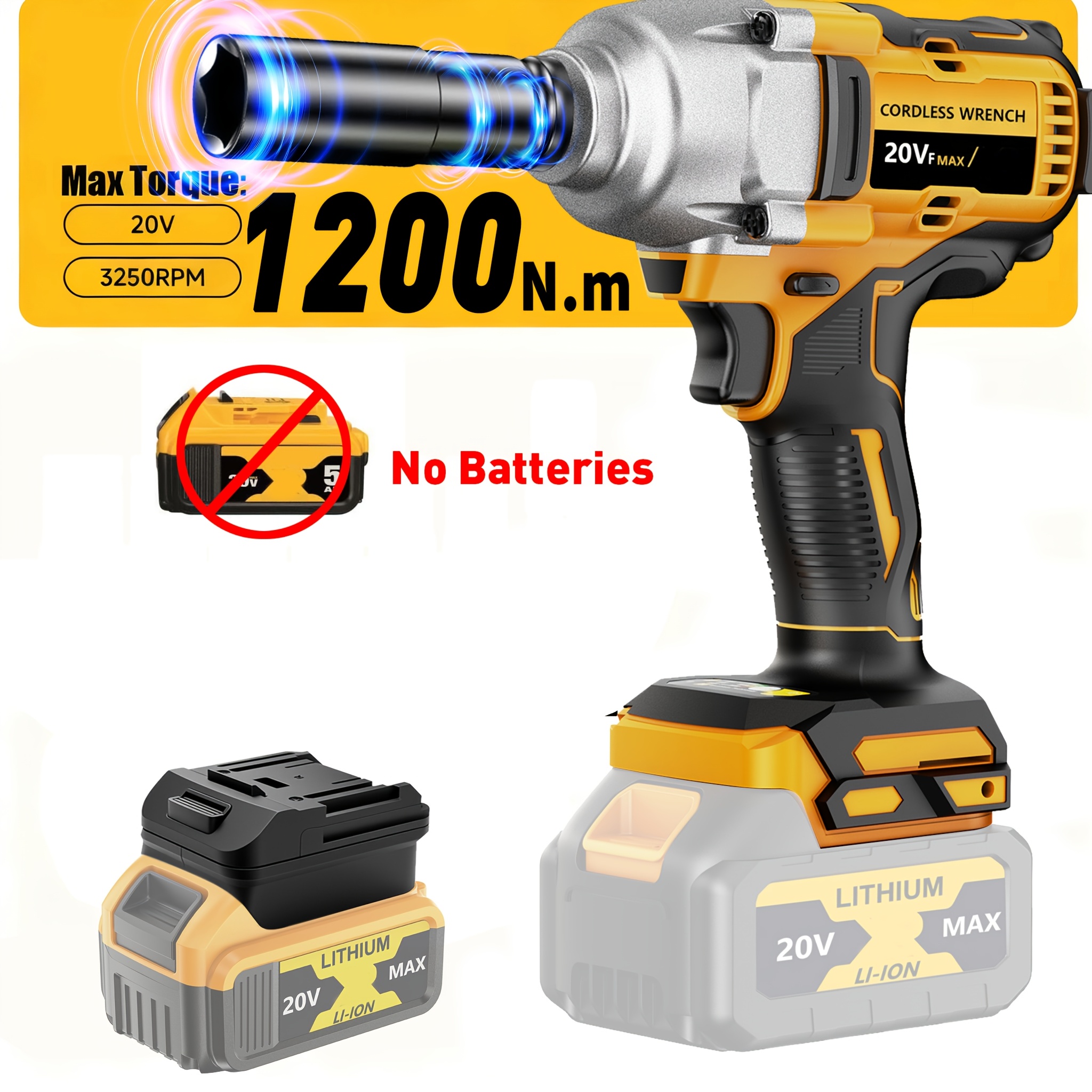 TEMU 20v Cordless Impact Wrench 1200nm 3300rpm Brushless Motor, Variable Speed Control, Ideal For Auto Repair, Car, Home Upgrades, Professional ,