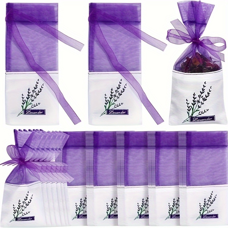 E-shop 60 Stück leere Lavendel-Säckchen, Duftsäckchen in Lila mit Kordelzug aus und Baumwolle
