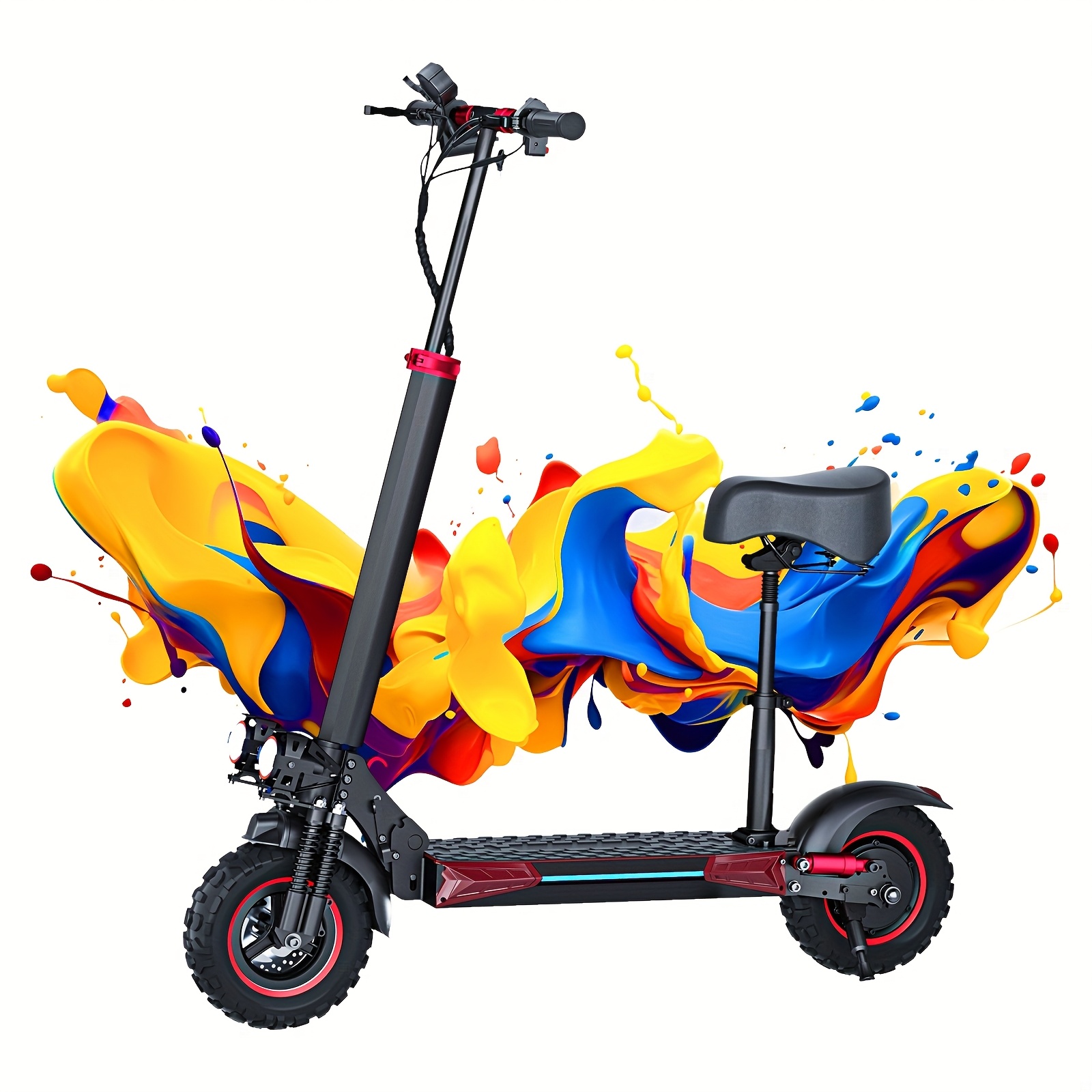 folding electric scooter 700w motor 19 mph   11 inch large tires 31 mile range single drive black and red with led lights and seat Product details 3