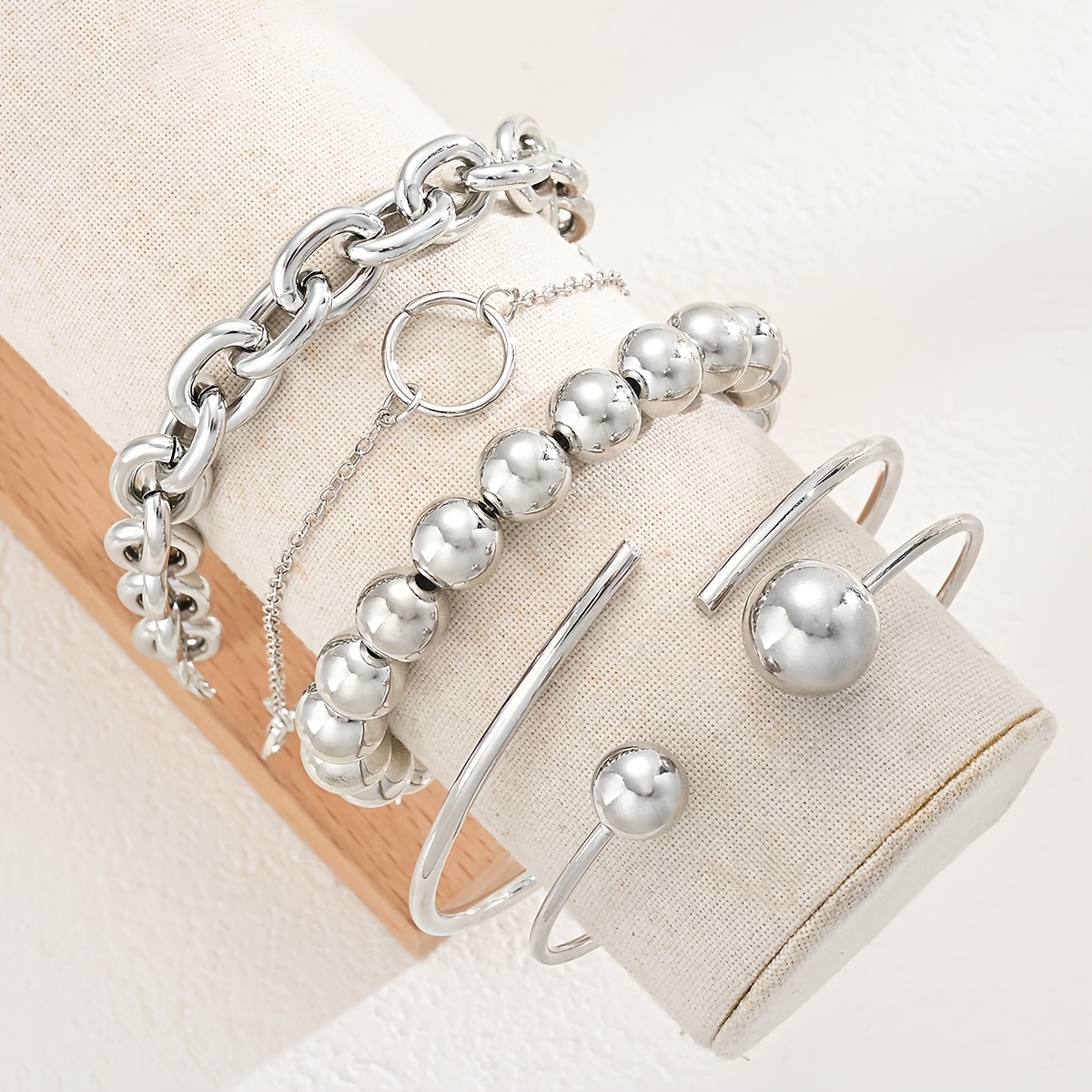 TEMU 5-teiliges modisches Armband-Set für Damen – Stilvolles, elegantes minimalistisches geometrisches Punk-Stil Armband-Set aus hochwertigen Perlen