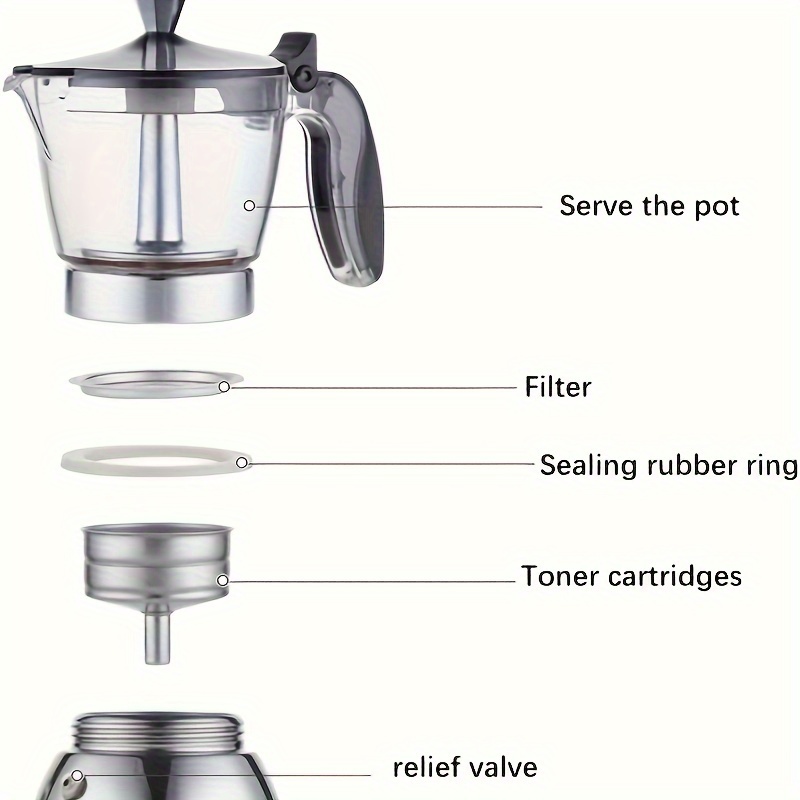 4/6-Cup Plastic Transparent Stainless Steel Moka Pot, Italian Espresso Maker, Home & Camping Use Features an Innovative Resin Transparent Body (Note: Body Is Plastic), (Recommended for Low Heat Use) Perfect as a Gift