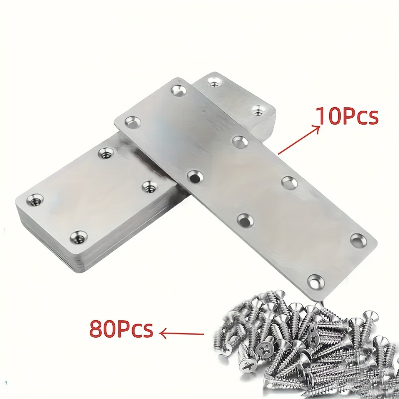 Image of 90pcs Heavy Duty Stainless Repair Braces - Flat Mending Plates Connectors For And Fixing - Metal Straight Braces For