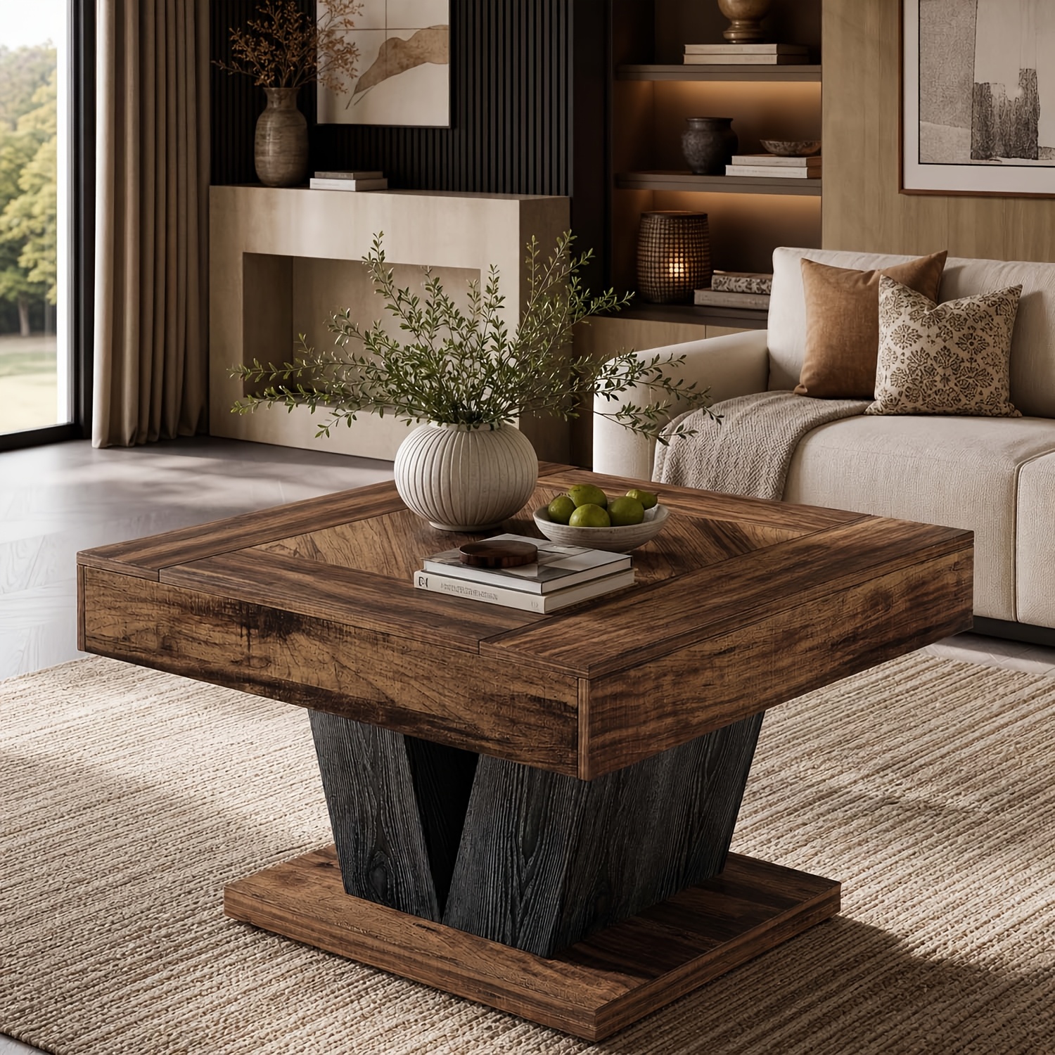 Image of Coffee Table Suitable For Living Room - Space- Wood &, Rustic Center Table, Assembly, Contemporary Minimalist For Small Spaces