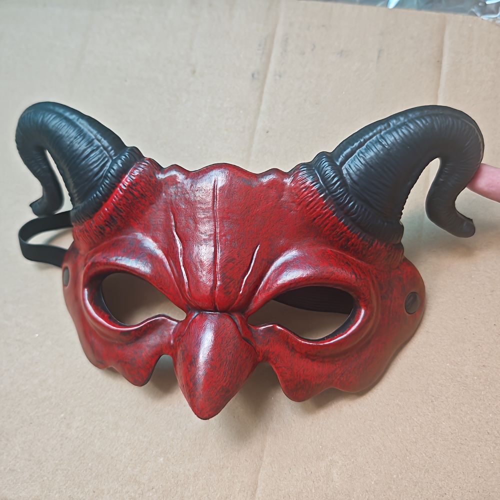 Image of Halloween Demon Mask Horns Devil Half Face Mask Party Cosplay Horror Monster Masquerade Scary Haunted House Props Pu Mask Decor