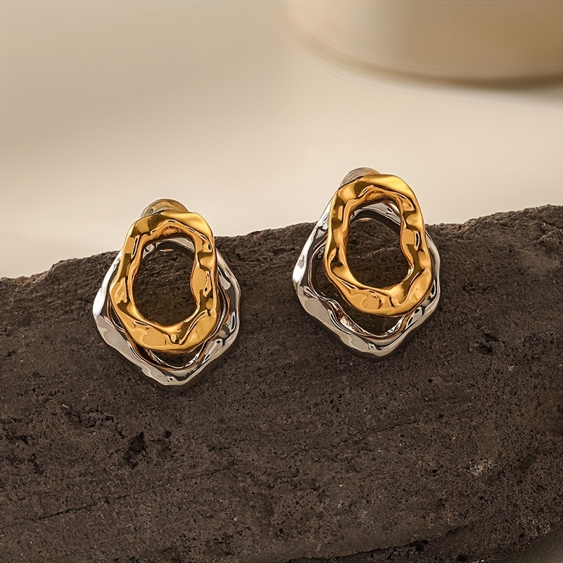 TEMU 1 par de aretes de metal de capa, asimétricos, irregulares, de moda, elegantes, con diseño de y de con bloques de color