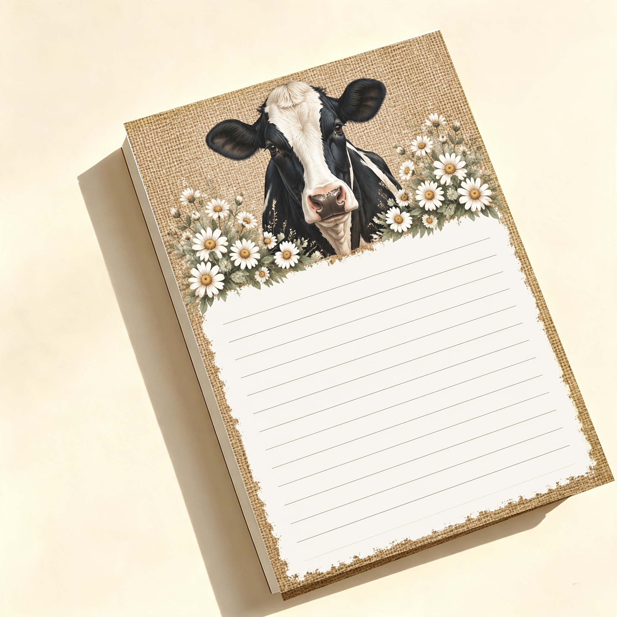 TEMU Bloc-notes non collant de ferme avec motif de vache (50 feuilles), carnet rustique à marguerites, bloc à gratter non adhésif à déchirer, papier