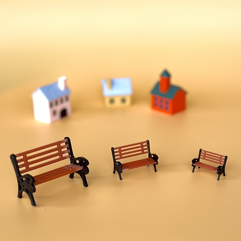 

2pcs Miniature Park Benches Set, Freestanding, No Electricity Required, Featherless, Material, For Diy Miniature Landscaping, Micro & Moss Garden Decor, Tabletop Miniature Model Chairs