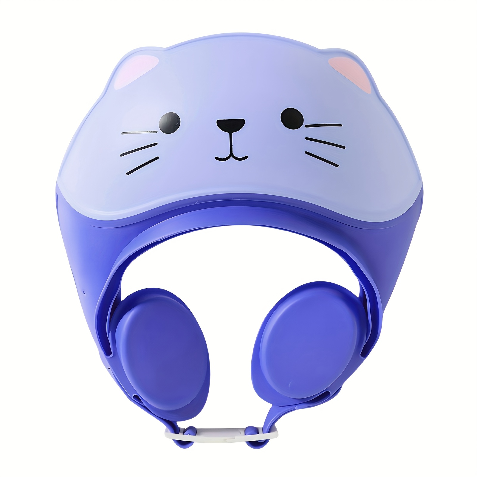 Image of 1pc Cute Cat Theme Baby Shower Cap - Adjustable Ear Flaps To Prevent Water Entry, Soft And Safe Tpe Material, Multiple Color Options - Essential For Girls' And Boys' Bathrooms