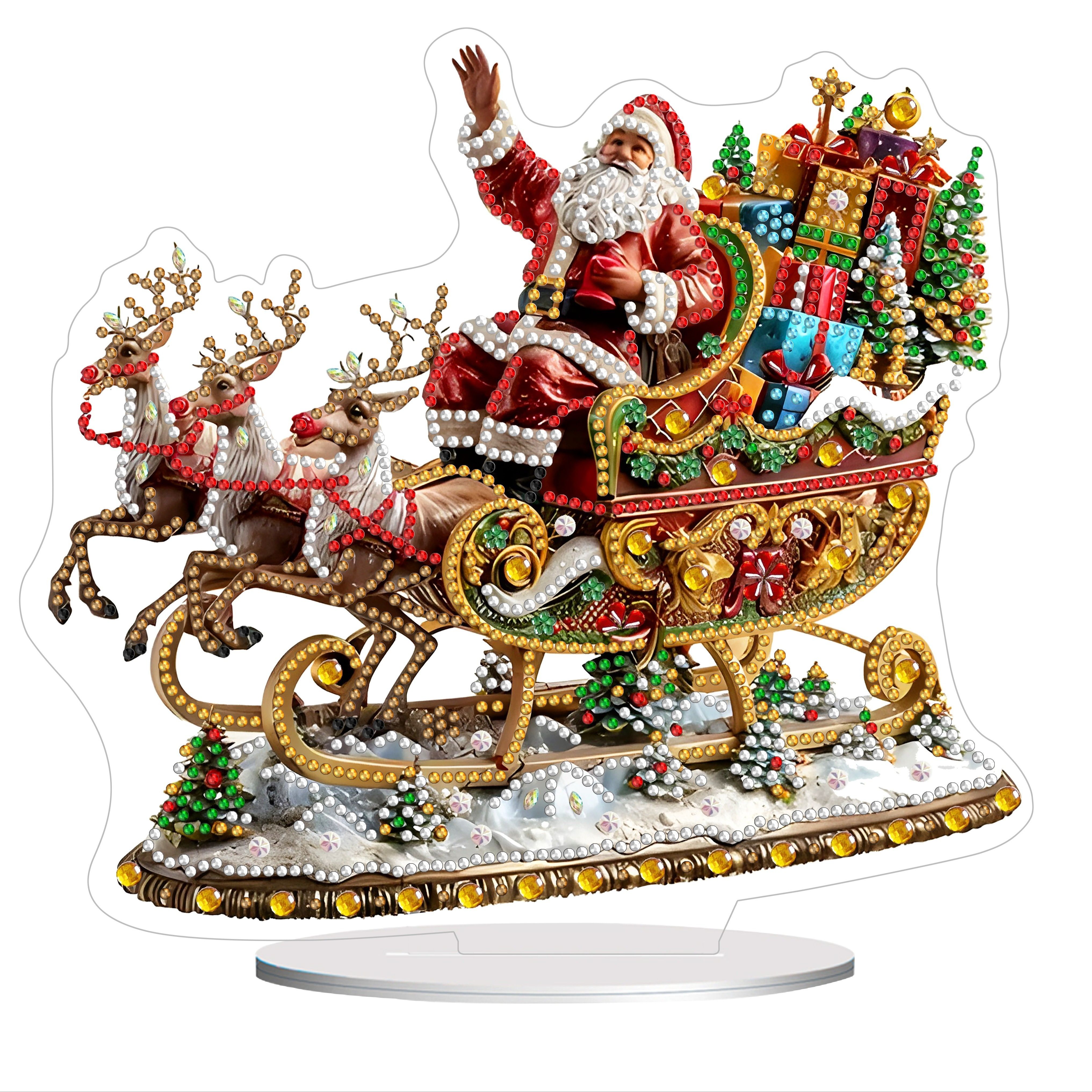 

Santa's Sleigh Reindeer Decor - Diamond Painting Art Kit, 3d Acrylic Rhinestone Mosaic Tool Set With Ornaments And Tray For Christmas And New Year Home Office Decorations