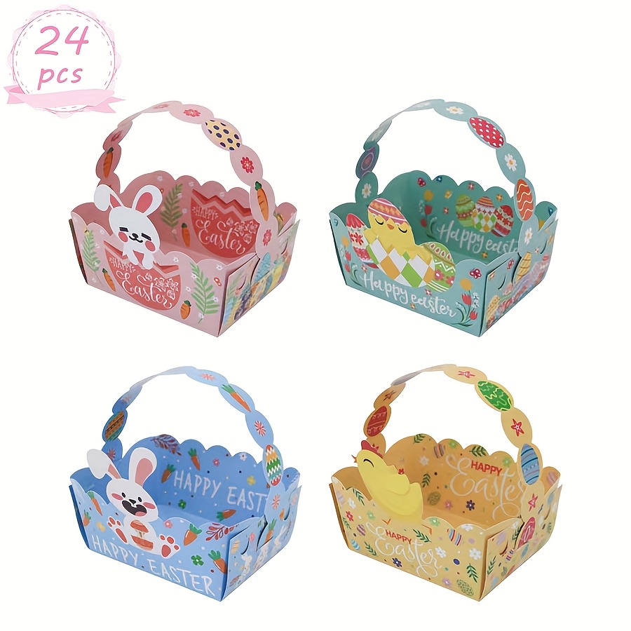 Gift For Her/him 12/24pcs Paper Easter Baskets | Easter Treat Boxes With Handle, Cartoon Pattern, Suitable For Occasions Festival Party