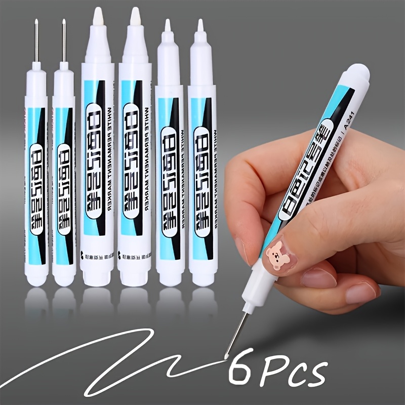 6pcs White Marker Set For Doodling, 0.7mm, 1mm, 2.5mm Tips