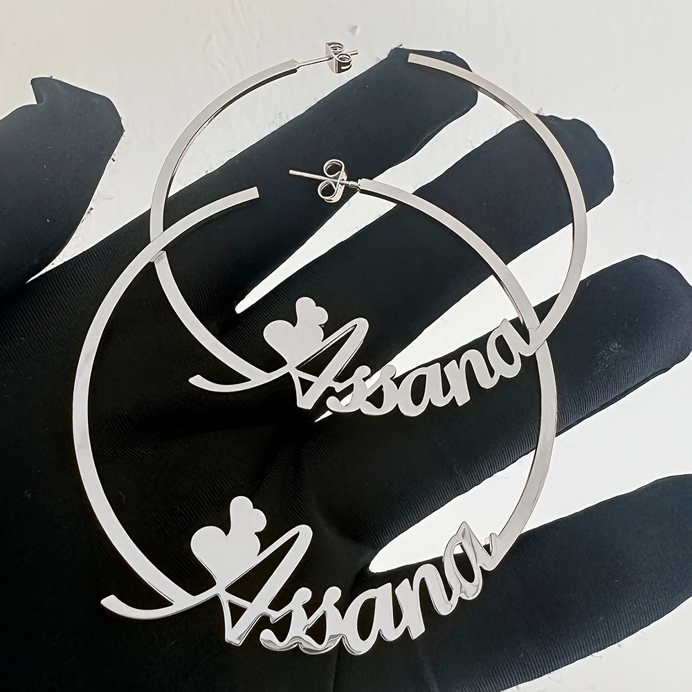 TEMU Orecchini a personalizzati con , orecchini a cuore carini con personalizzato, orecchini grandi rotondi in acciaio inossidabile, gioielli di