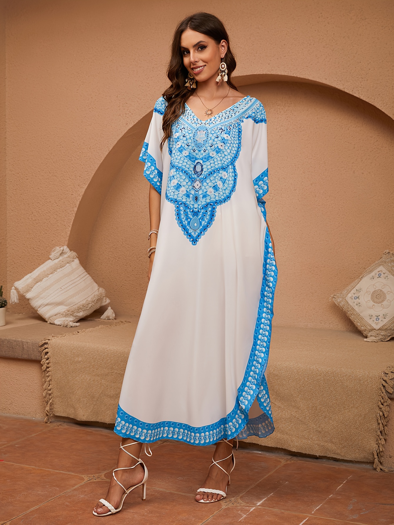 womens boho chic summer beach cover dress loose fit v neck Temu