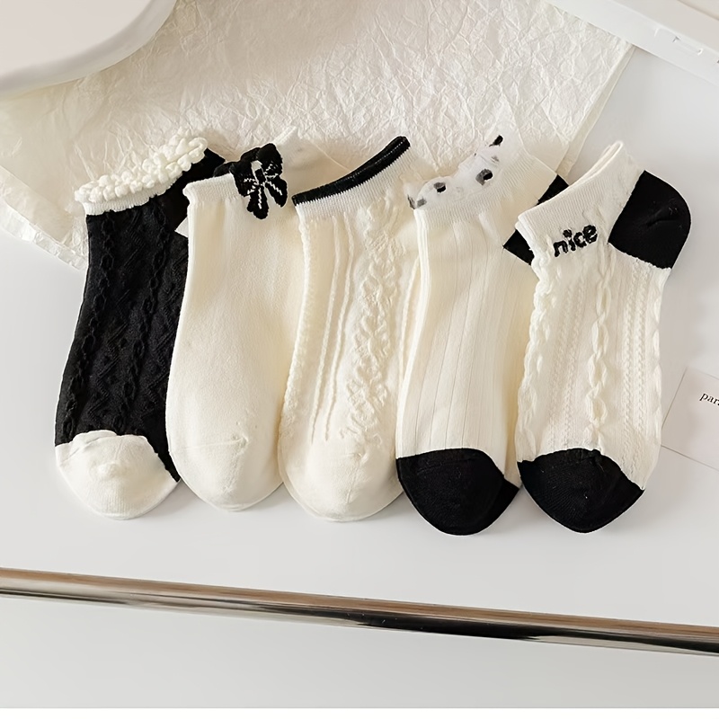 

5/10 Paires de Chaussettes Courtes pour Femmes en Dentelle Blanche de Style Coréen et Japonais, Respirantes et Confortables