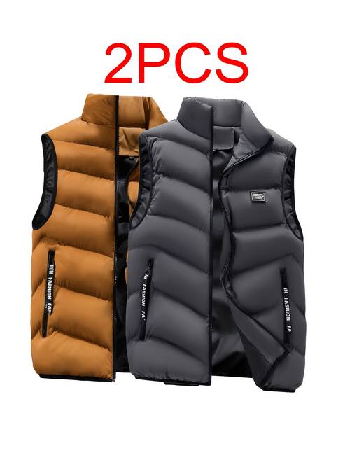 2pcs pc suitable for sleeveless jackets thickened warm stand collar zipper vests cold proof winter outerwear for gym outdoor skiing hand washable vest for casual wear parties solid