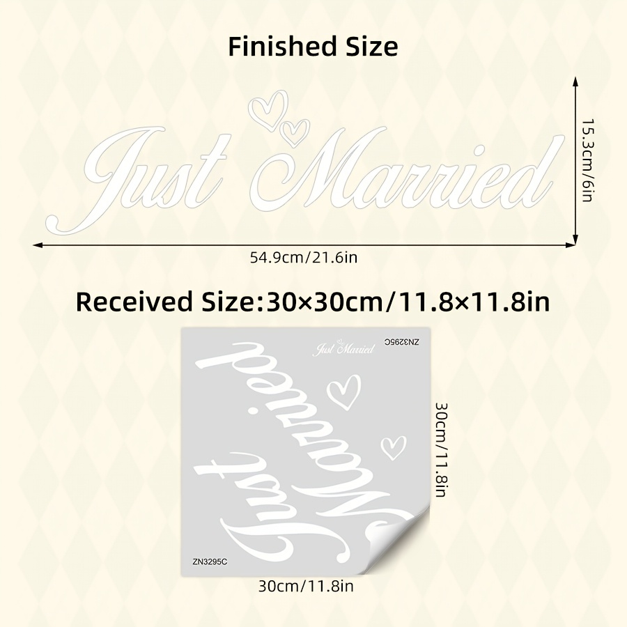Image of 1pc Removable Art Lettering "just Married" Wedding Car Window Sticker Double Sided Visibility, Waterproof, Mirror Decor, Wedding Decor, Home Decoration, Wedding Car Decor