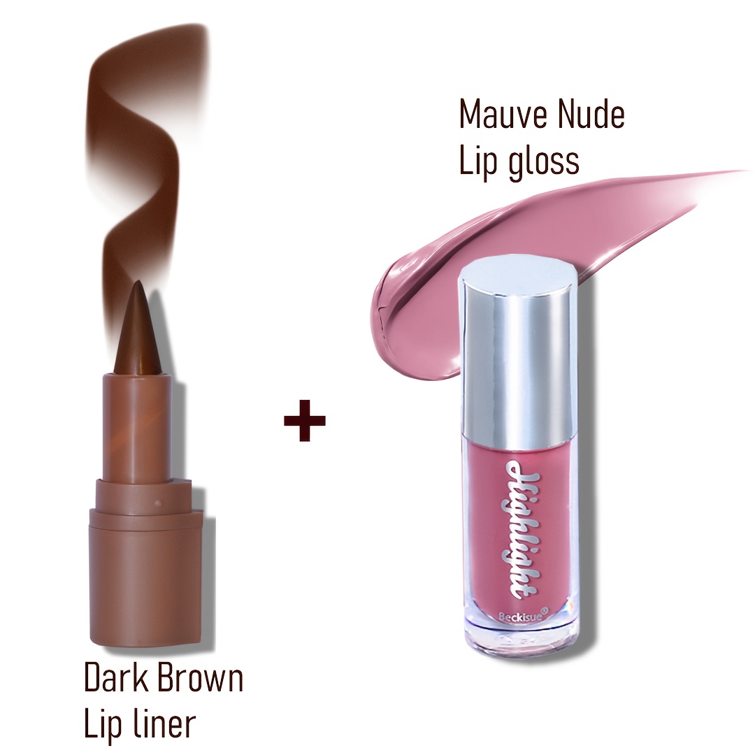 2-in-1 Nude Pink & Purple Lip Liner Gloss Mauve Nude Lip Combo - Long-Lasting Finish, No Power Needed, Easy Application for Natural Look, Beauty Product, Sleek Packaging, Highquality Finish, Lip Plumper, Lip Balm Lip Plumper