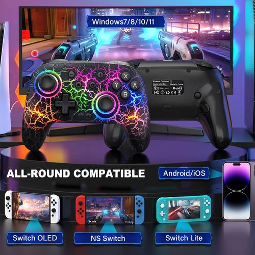 controller compatible with switch switch lite switch oled cool rgb rechargeable switch remote gamepad with 6 axis gyro 10 rgb light