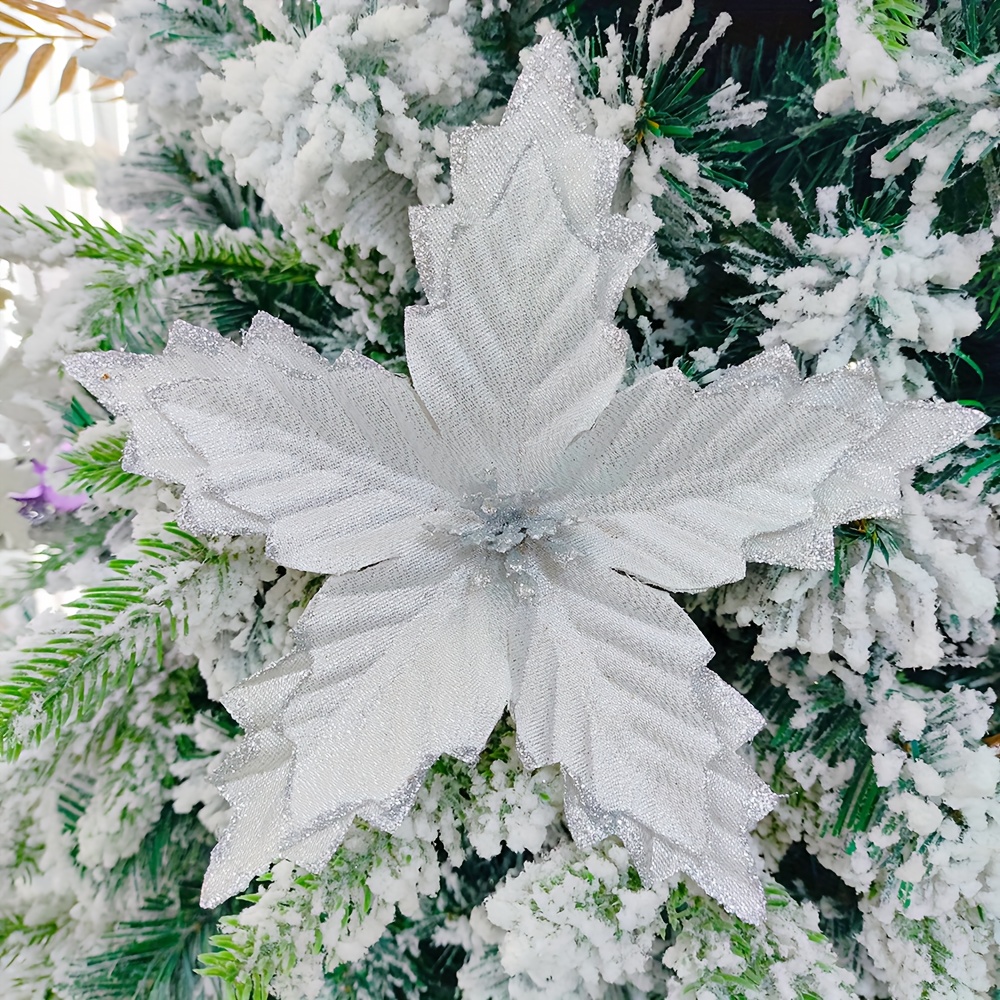 TEMU 10pcs Christmas Flowers 18cm/7.08inch Artificial Flowers For Christmas Tree Wreath Vine Decorations, Faux Flowers/plants, Halloween Decor