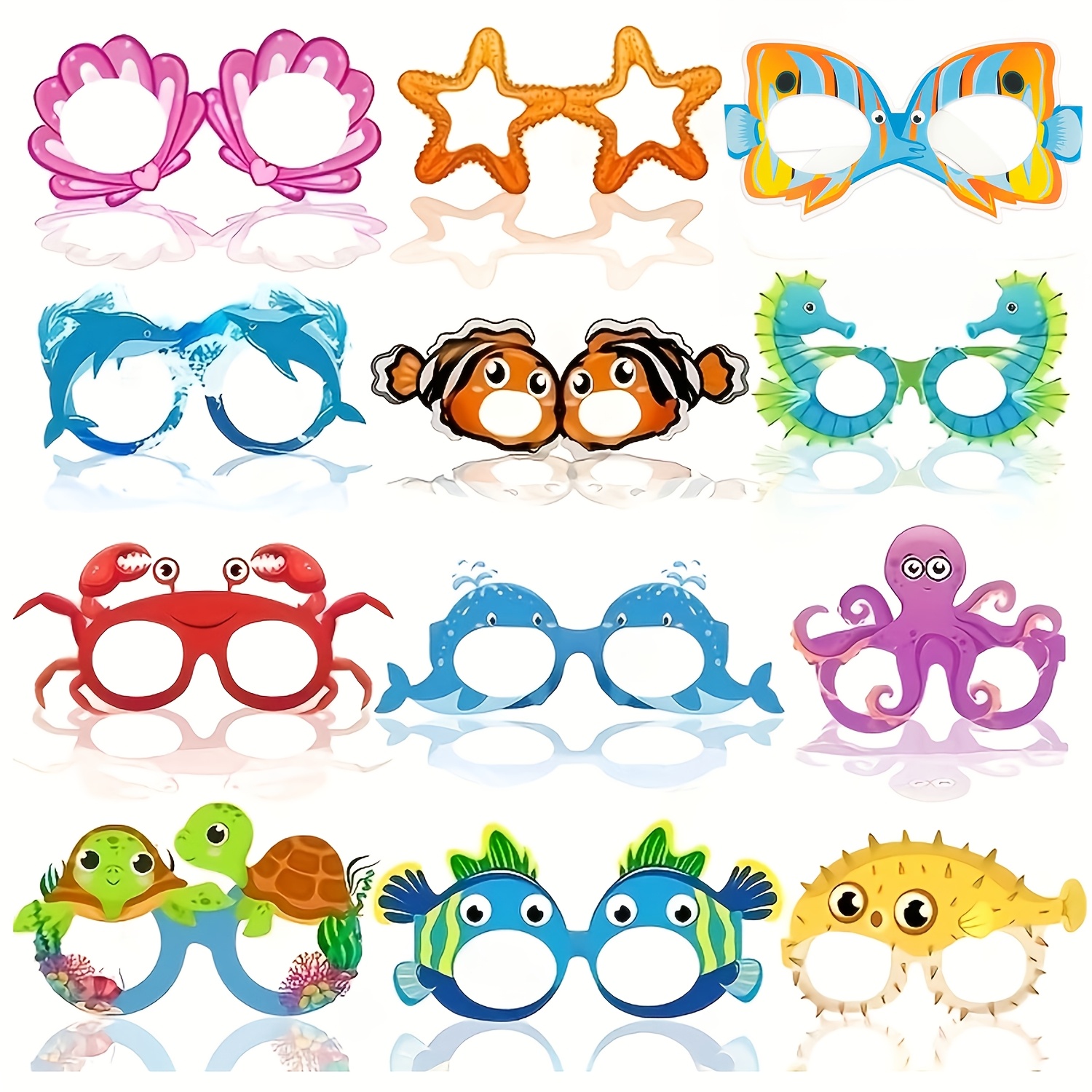 Image of 12pcs Ocean Animal Party Favors Under Ocean Paper Glasses Ocean Animal Photo Props For Fishing Birthday Party Supplies For Christmas,newyear,valentine,party Events, Perfect For Halloween & Christmas