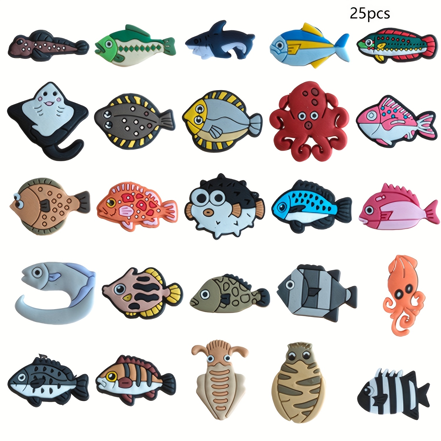 TEMU 25pcs Fish Shoe Charms - Removable Aquarium-themed Shoe With Fish-shaped Pendants, Compatible For Sneakers, Boots, - Birthday Gift For & (25pcs)