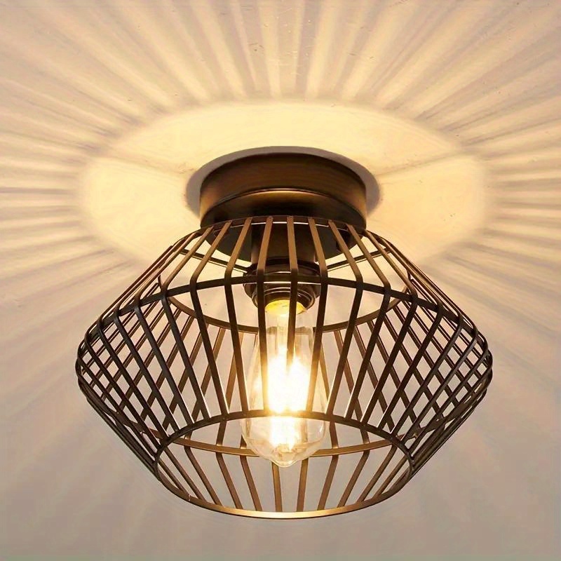 Image of 1 Modern Black Ceiling Light With E27 Socket, Semi-recessed Installation, Suitable For Bedrooms, , Kitchens, Living Rooms, And Dining Rooms, Featuring A Rustic Pendant Design. Bulbs Not Included