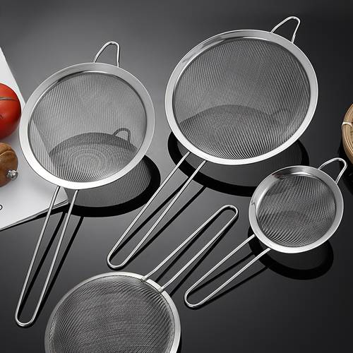 3 stainless steel fine mesh strainers very practical flour sifter with metal handle multi size flour sieve and oil strainer for baking cooking and kitchen use for food filtering stainless steel mesh strainer basket