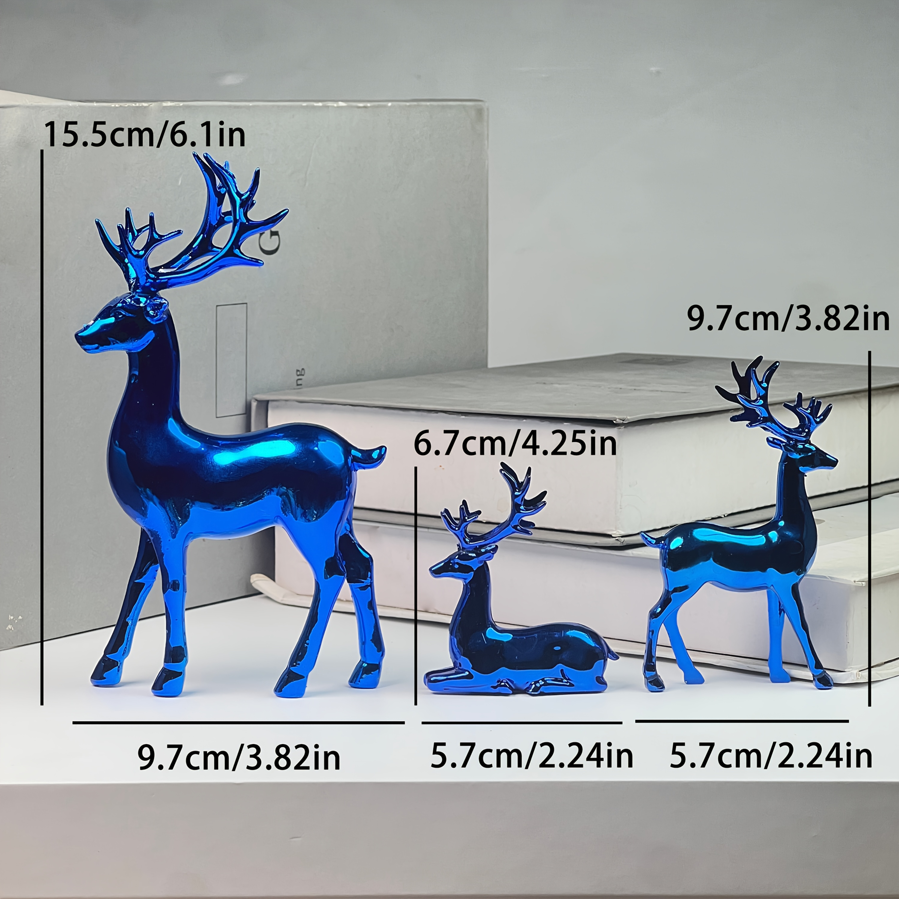 TEMU Light Luxury Gemstone Blue Reindeer Three-piece Sculpture Set - Intricately Layered And Non-monotonous, Perfect For Living Room Foyer, Wine