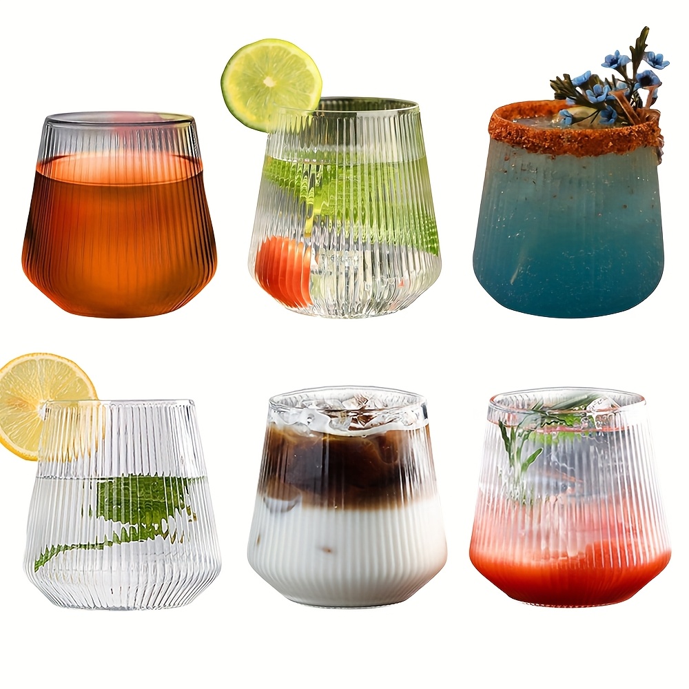 6pcs Exquisite 12oz Vertical-pattern Glass Cups, Dishwasher-safe, With High Borosilicate Glass | Portable Design For Coffee, Juice & Tea, Perfect For Home, Office, School, Travel & Outdoor Use