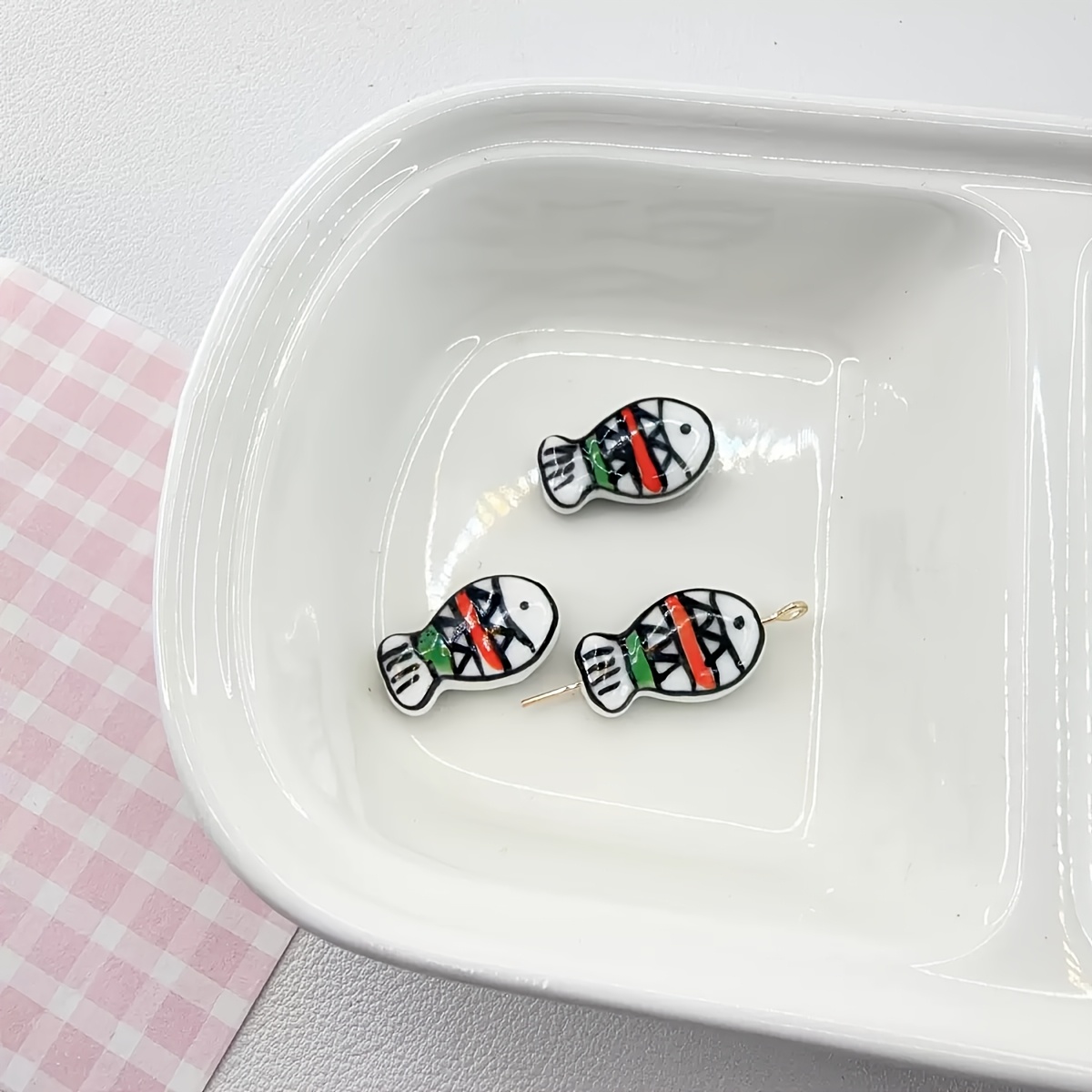 5pcs Hand-painted Japanese Fish Ceramic Beads for Jewelry Making