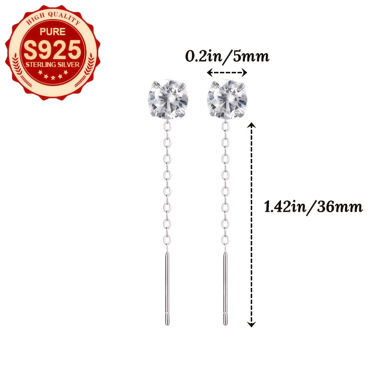 S925 Silver Round White Synthetic Zirconia Ear Studs
